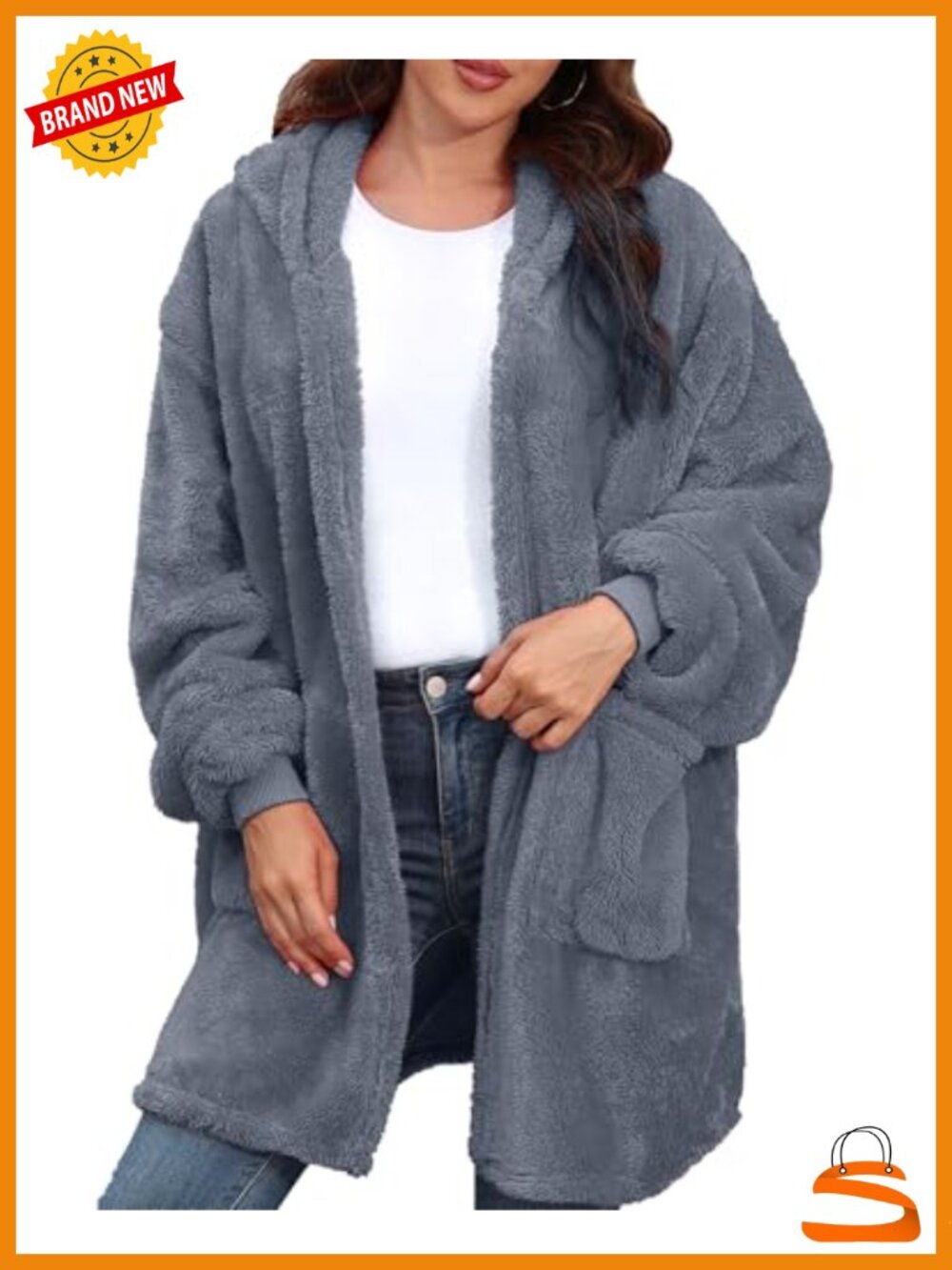 Oversized Hooded Fleece Cardigan Fuzzy Sherpa Sweatshirt One Size